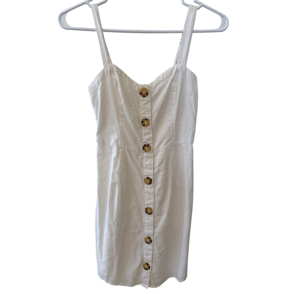 Abercrombie & Fitch Vintage White Sundress Size XS Y2K Brown Button Front Twee